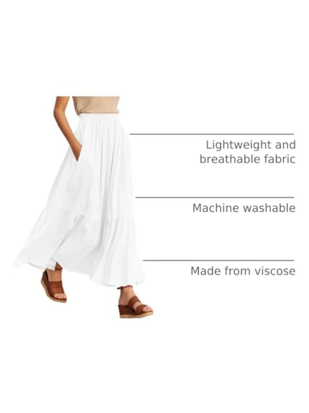 Boho Flowy Maxi Skirt with Pockets Elastic Waist A-Line